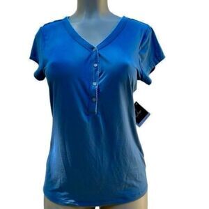 Echo Soft Sleepwear Womens Medium Top Moonlight V Neck Short Sleeve Blue New NWT